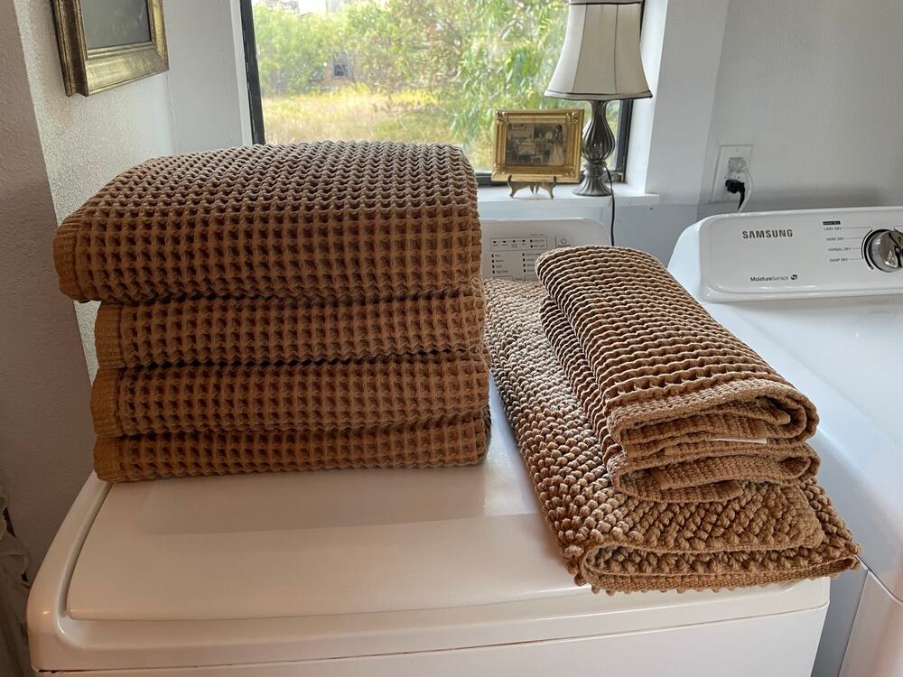 CASALUNA Woven 100% Cotton Bath Towels Set Caramel Brown